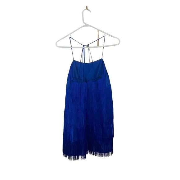 Zara Cobalt Blue Fringe Mini Dress Flapper western Festive Holiday Party Dress - Picture 9 of 9